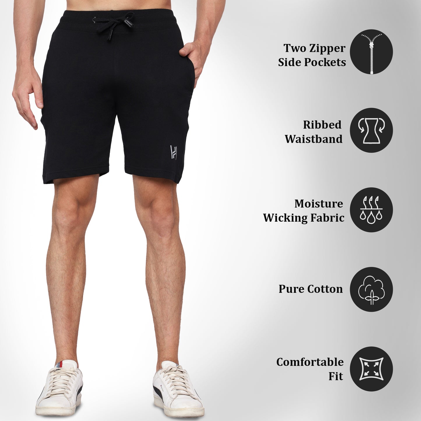 HealthHike NeoFlex Men's Regular Fit Cotton Shorts with Zipper Pocket - Comfortable Rich Solid Design Men's Shorts