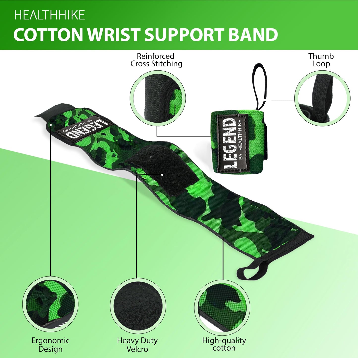 HealthHike Premium Wrist Support Band - Army Green