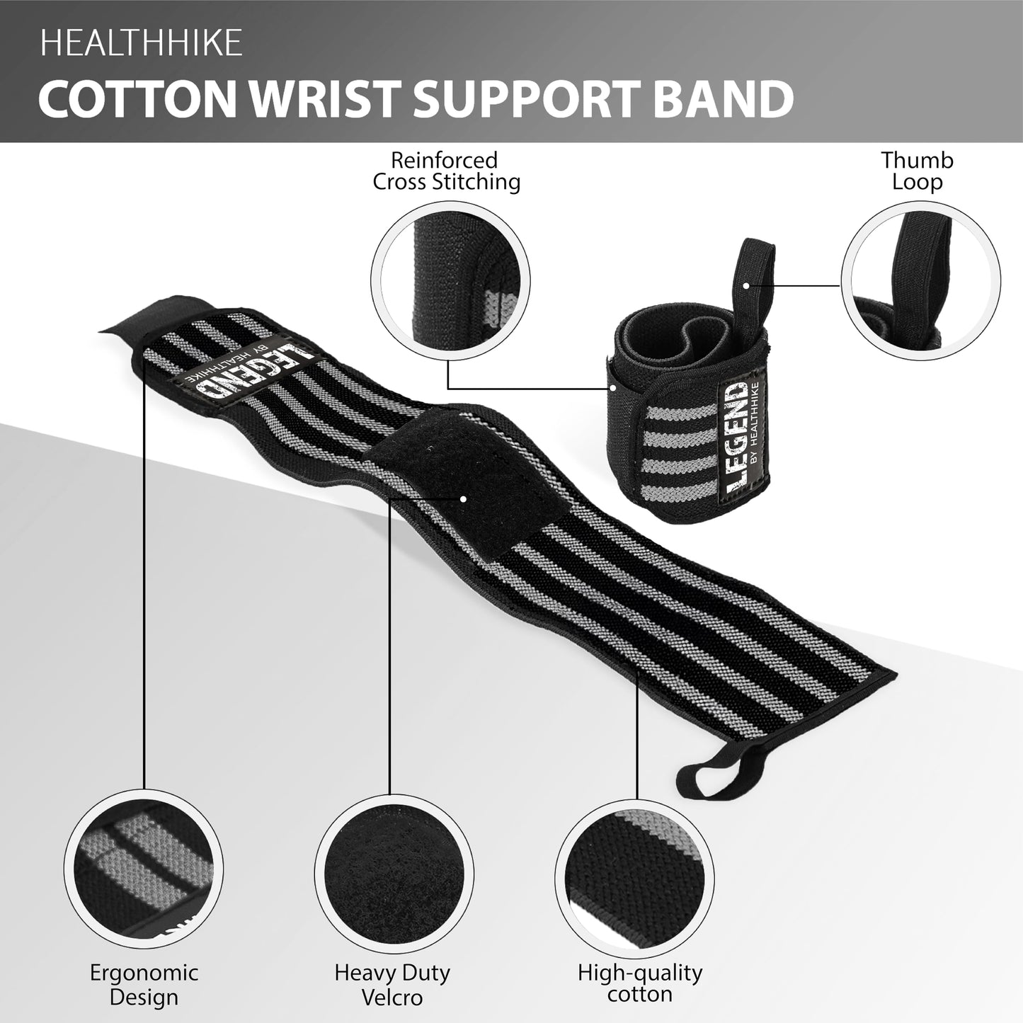 HealthHike Wrist Support Band for Gym - 4 Strip